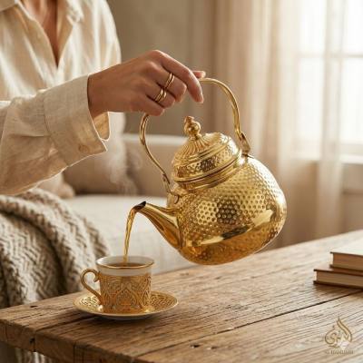 إبريق شاي مصنوع يدويًا ومطلي بالذهب – 1.5 لتر