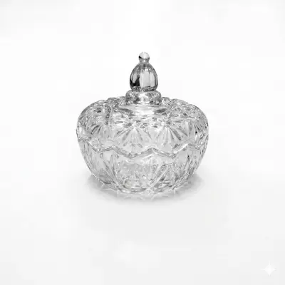 وعاء حلوى زجاجي أنيق على طراز الكريستال مع غطاء مزخرف - برطمان تخزين مزخرف