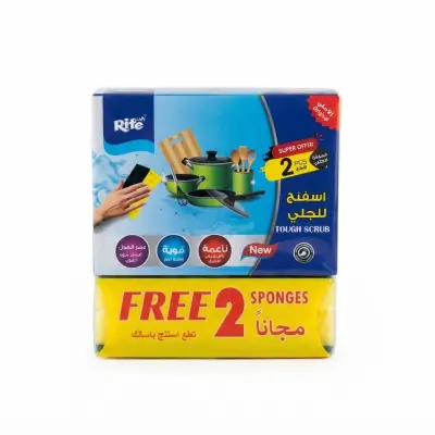 إسفنجات "رايت تاف سكراب" (Rite Tough Scrub) لغسيل الأطباق في المطبخ (قطعتان + قطعتان مجاناً)