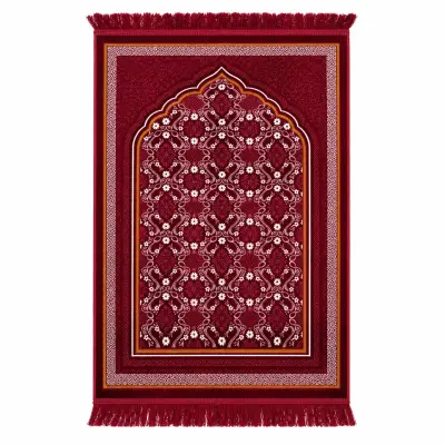 سجادة صلاة فاخرة بلون عنابي مزخرفة بالزهور، مقاس 80 × 120 سم