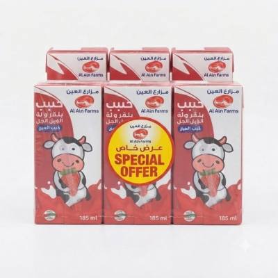 حليب بنكهة الفراولة من مزارع العين 180 مل (عبوة من 6 زجاجات)