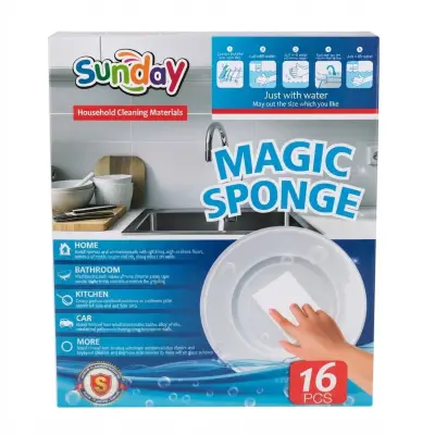 وسائد "صنداي ماجيك سبونج" (Sunday Magic Sponge) الإسفنجية السحرية للتنظيف متعددة الأسطح - عبوة تحتوي على 16 قطعة