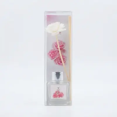 طقم موزع العطر بأعواد القصب (برائحة الورد) – موزع عطر منزلي مزخرف بأعواد على شكل زهور