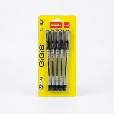 قلم حبر جاف Unimax GiGiS Point 07، 0.7 مم - أسود (مجموعة من 5 قطع)