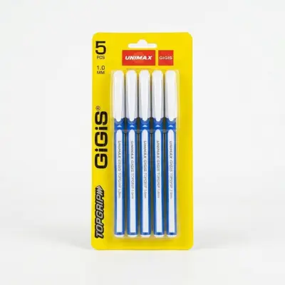 قلم حبر جاف Unimax Gigis Topgrip 1.0 مم - أزرق (مجموعة من 5 قطع)