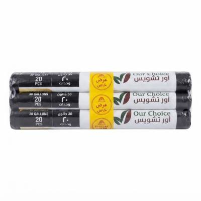 عبوة أكياس القمامة السوداء من اختيارنا - 30 جالون، 3 لفات (إجمالي 60 قطعة)