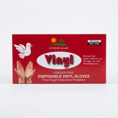 Century Leady Vinyl Powder Free Disposable Gloves – Large, 100 Pieces
