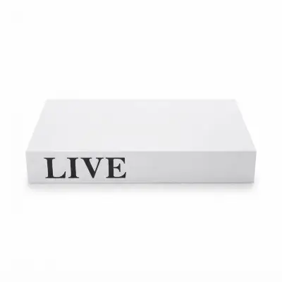 صندوق كتب مزخرف "LIVE" - صندوق تخزين كتب أبيض بتصميم بسيط