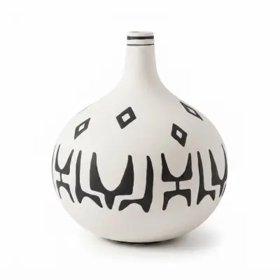مزهرية كروية من السيراميك مصنوعة يدوياً بنقوش قبلية