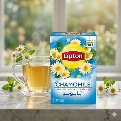 شاي ليبتون بالبابونج العشبي - خالٍ من الكافيين بشكل طبيعي، 20 كيس شاي مغلف