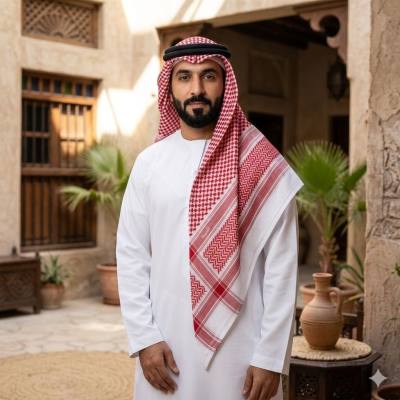 شماغ تقليدي فاخر - غترة كلاسيكية بنقوش حمراء وبيضاء