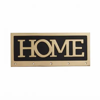 لوحة جدارية مزخرفة مكتوب عليها "HOME" مع خطافات للمفاتيح - ديكور ذهبي وأسود