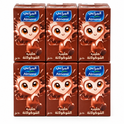 حليب بنكهة الشوكولاتة من المراعي، 6 عبوات × 150 مل