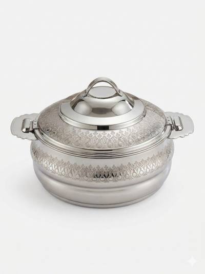العنوان: حافظة طعام (كاسرول) فاخرة من الستانلس ستيل بتصميم محفور ونقوش وردية